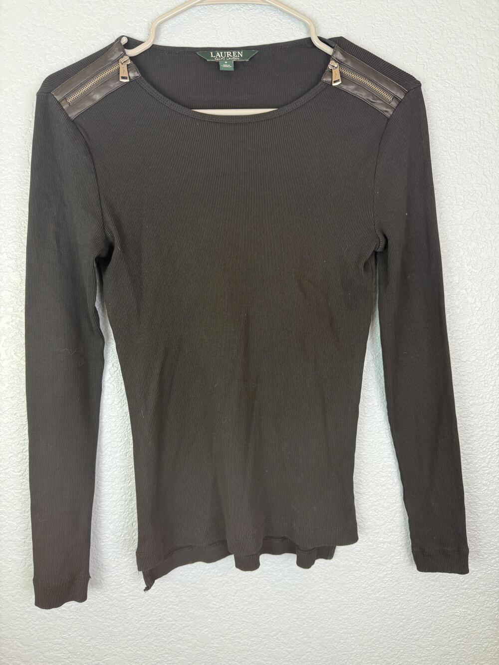 Lauren Ralph Lauren Shirt Womens Small Black Long Sleeve Zipper Shoulder Top